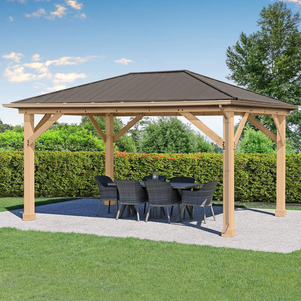 Yardistry Meridian Gazebo Rain Gutter Kit 4 Down Spouts Brown