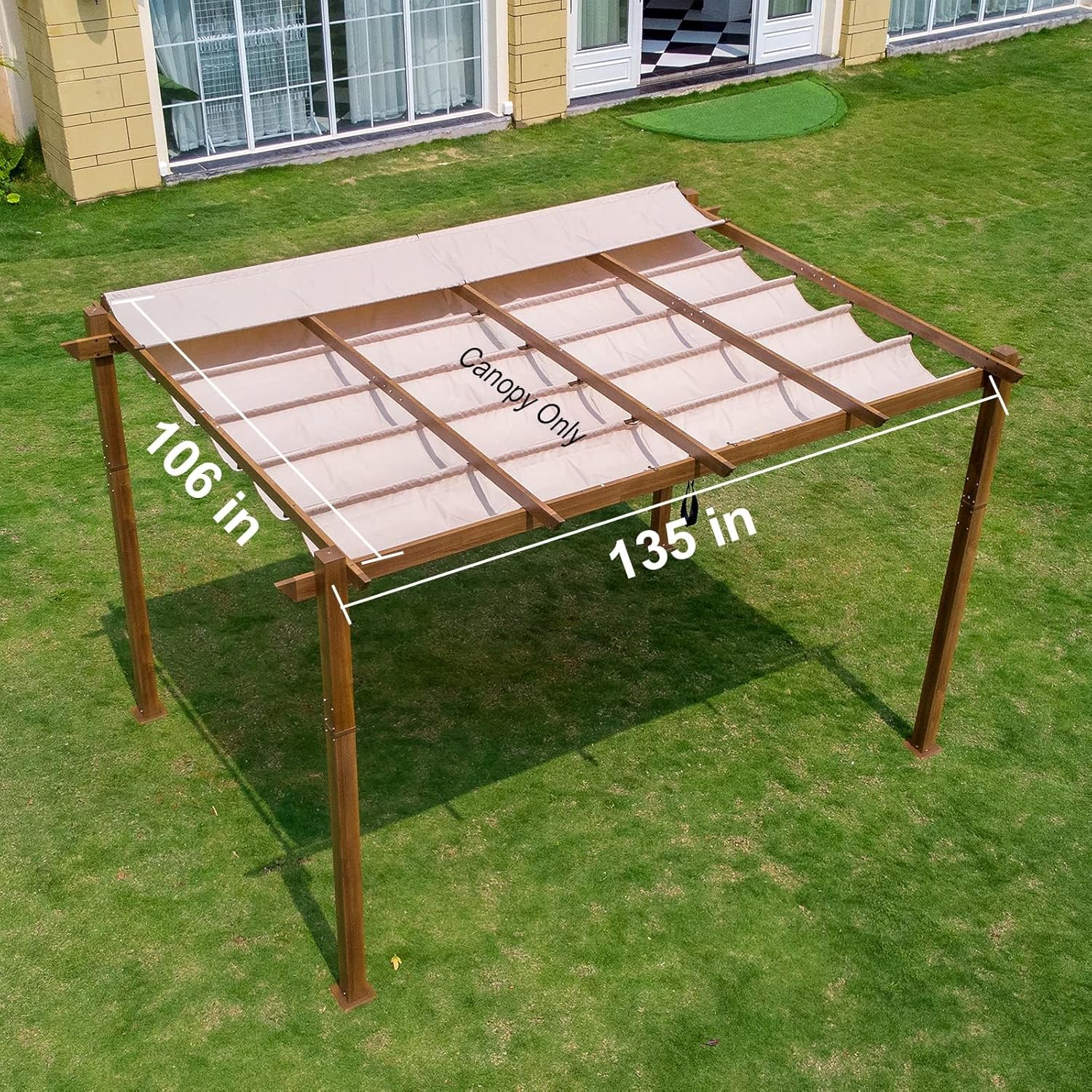 OLILAWN 10 X 12 Ft Retractable Pergola Shade Cover Khaki