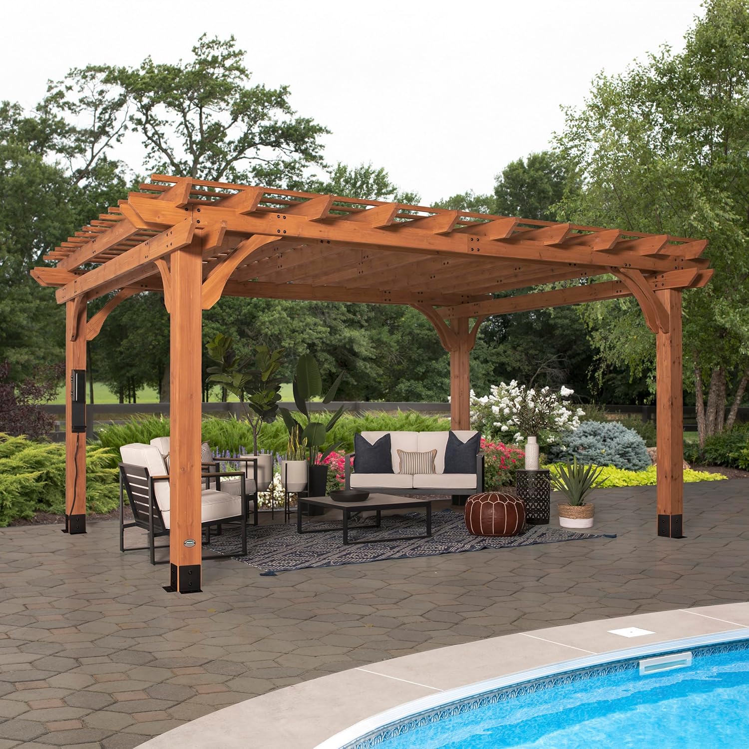 Backyard Discovery Beaumont 16x12 Ft Cedar Pergola Kit Bungee Cords