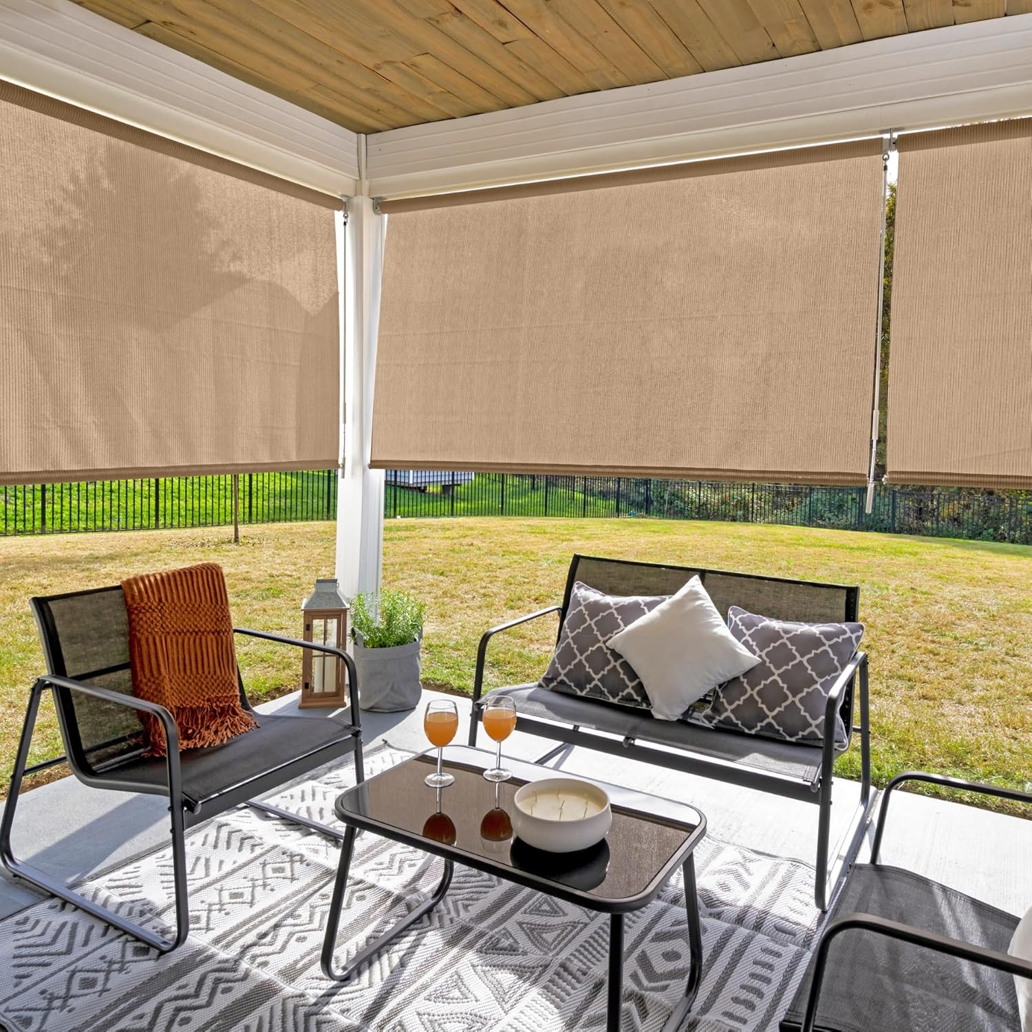 Coolaroo Outdoor Roller Shade with Wand UV Block Light Filtering