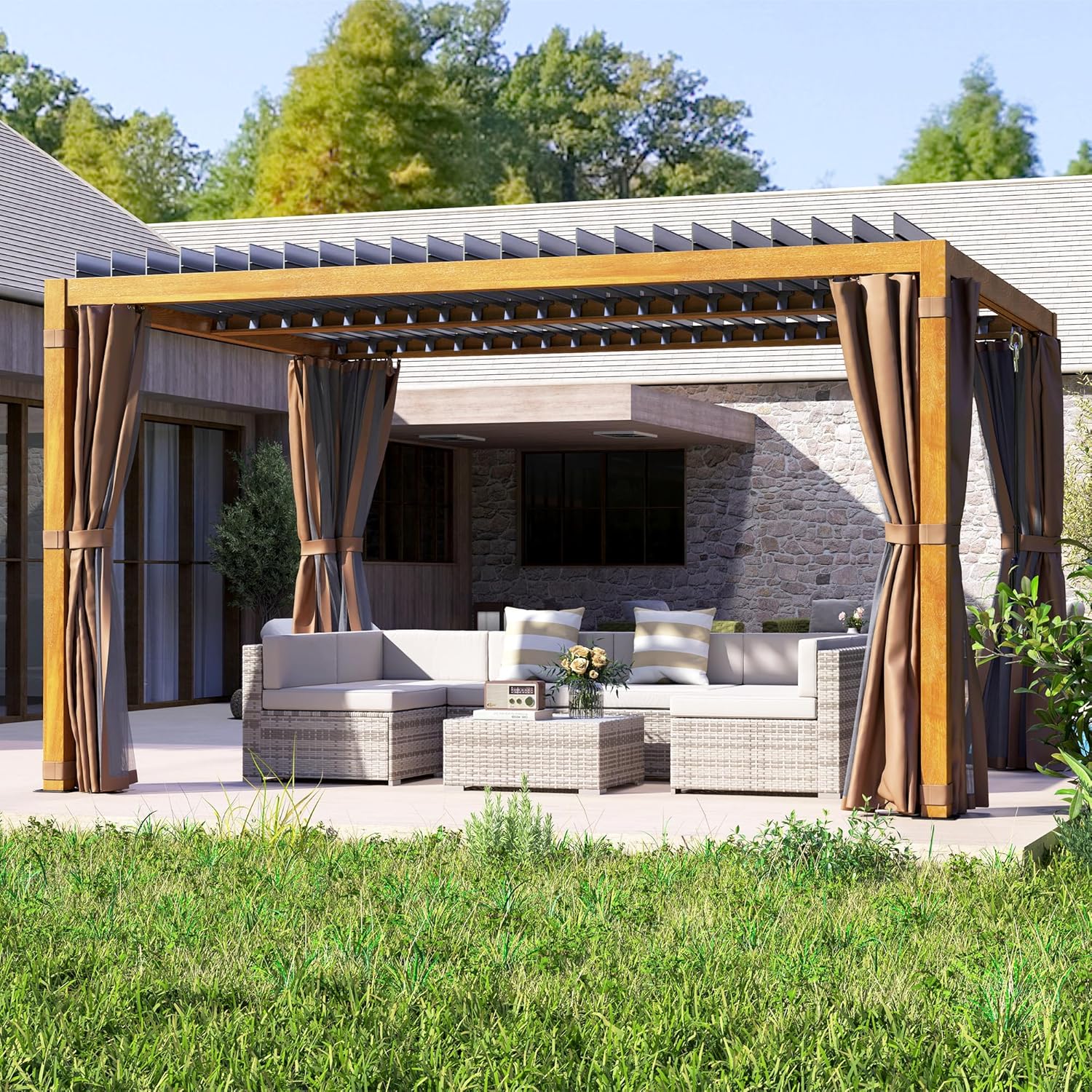 Outsunny Louvered Pergola Hardtop Gazebo with Adjustable Aluminum Roof