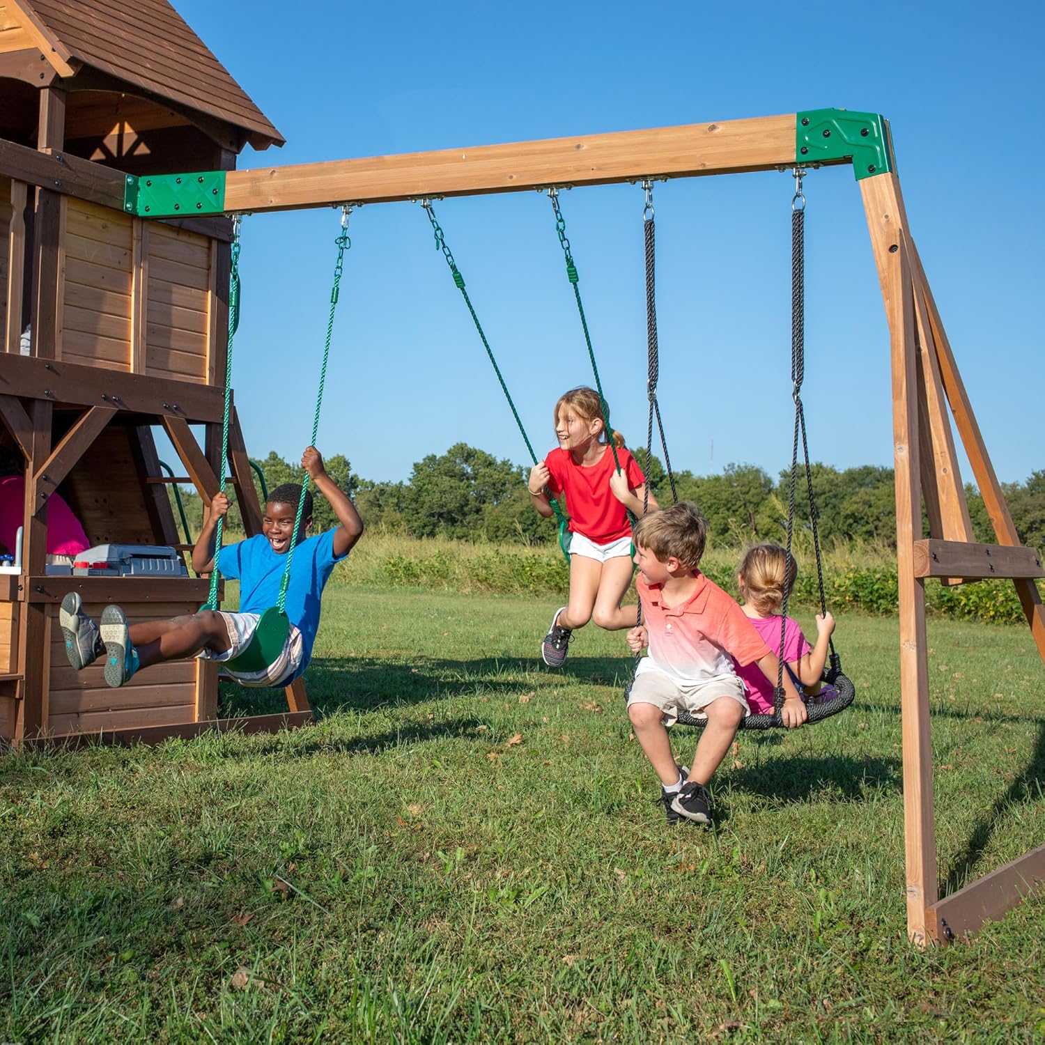 Backyard Discovery Cedar Cove Wood Swing Set With 2 Slides