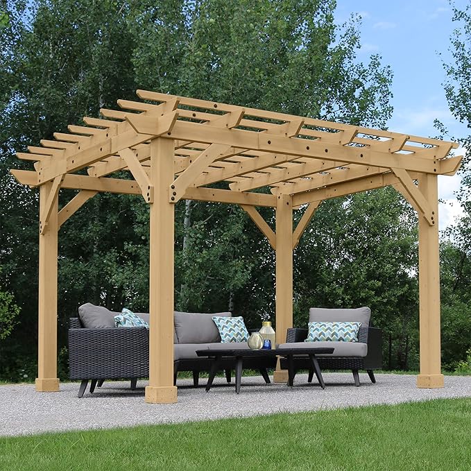Yardistry 10 x 12 Meridian Cedar Wood Pergola Brown