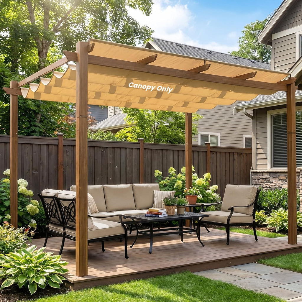 OLILAWN 10 X 12 Ft Retractable Pergola Shade Cover Khaki