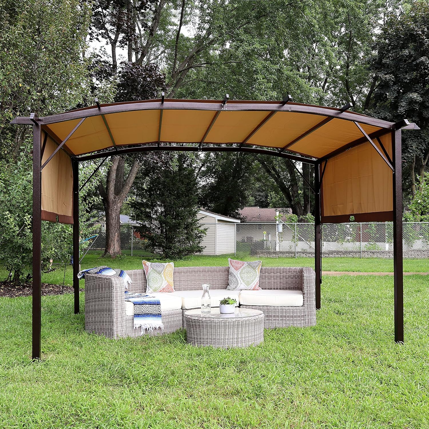 Sunnydaze Decor 9x12 Ft Outdoor Pergola With Retractable Canopy Tan