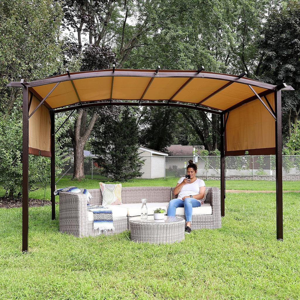 Sunnydaze Decor 9x12 Ft Outdoor Pergola With Retractable Canopy Tan