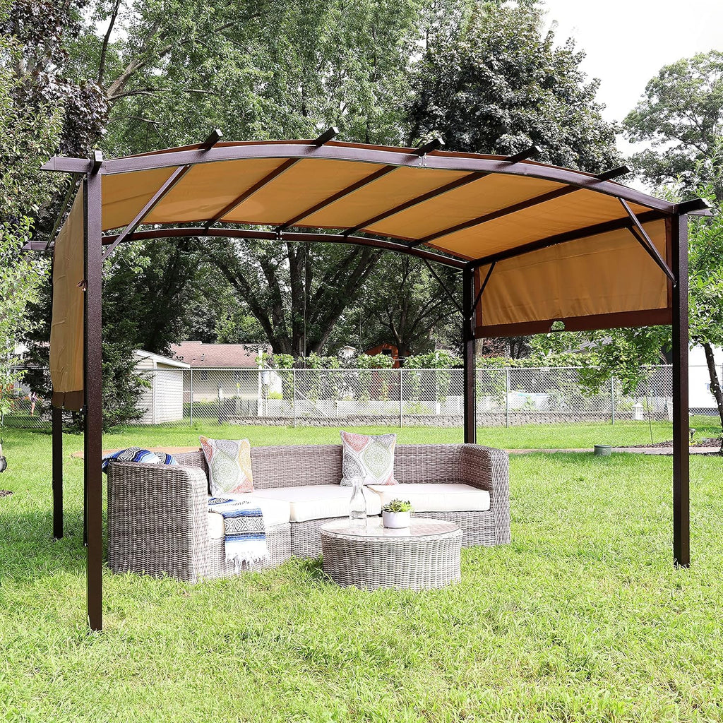 Sunnydaze Decor 9x12 Ft Outdoor Pergola With Retractable Canopy Tan