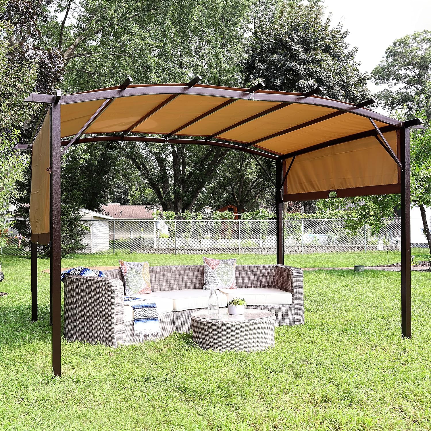 Sunnydaze Decor 9x12 Ft Outdoor Pergola With Retractable Canopy Tan