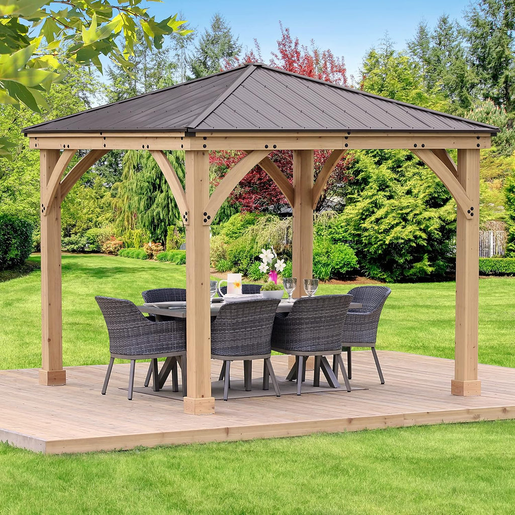 Yardistry 10x10 Meridian Cedar Gazebo Pavilion with Aluminum Roof
