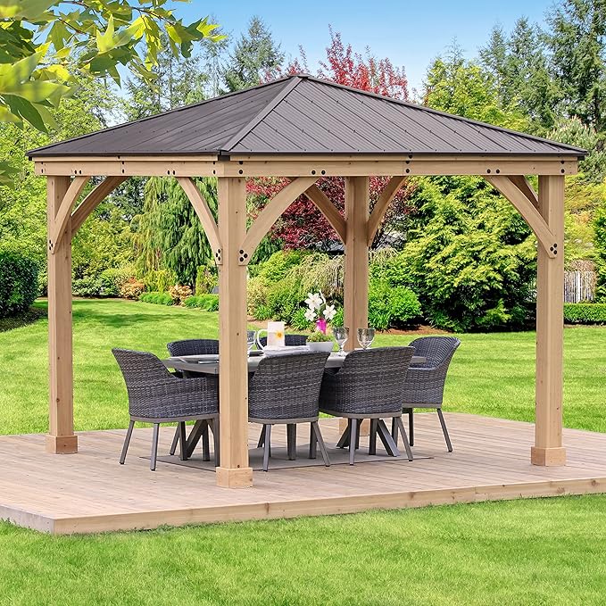 Yardistry 10x10 Meridian Cedar Gazebo Pavilion with Aluminum Roof