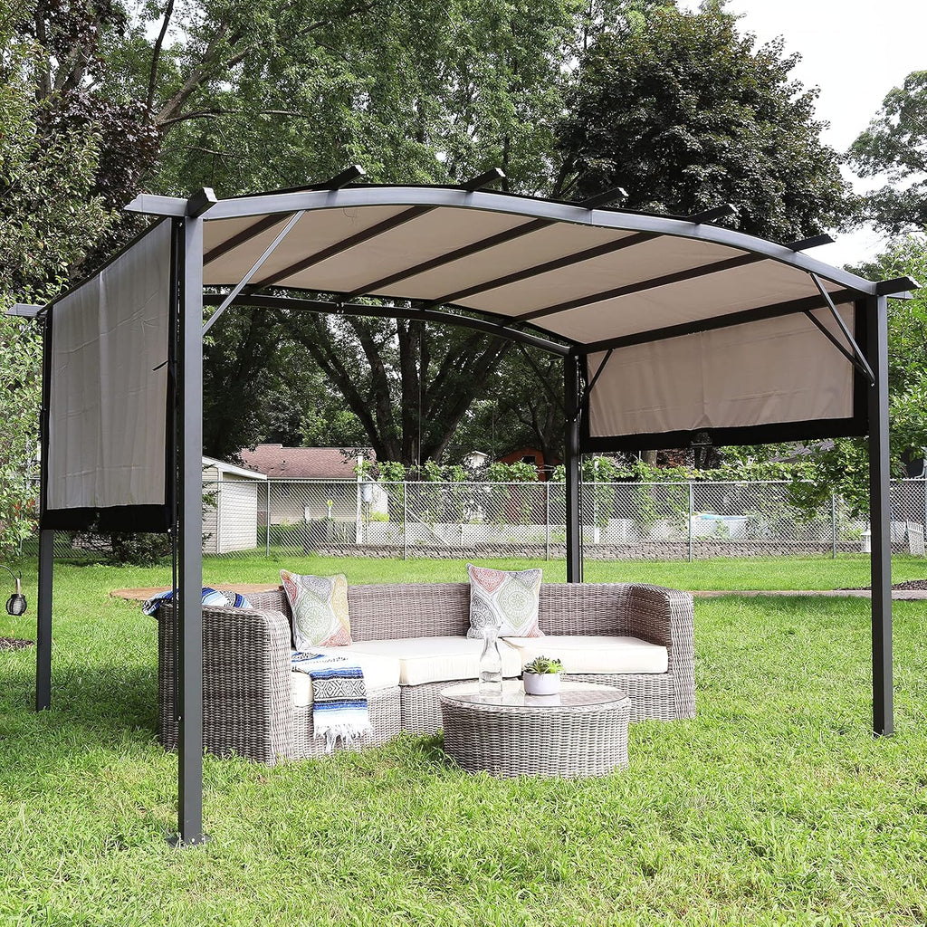 Sunnydaze Decor 9 X 12 FT Outdoor Arched Pergola With Retractable Canopy Gray