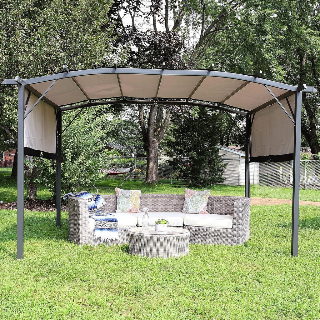 Sunnydaze Decor 9 X 12 FT Outdoor Arched Pergola With Retractable Canopy Gray